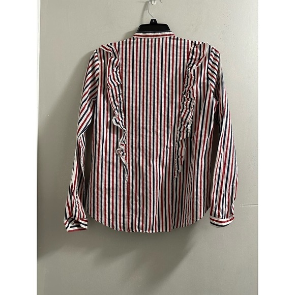 ‼️1 day sale‼️
 The Shirt Rochelle Behrens Shirt‎ Ruffle Striped Blouse Red Blue - Picture 8 of 8